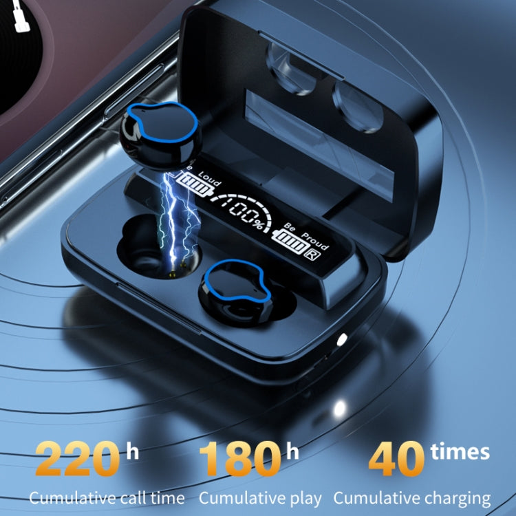 Écouteurs sans fil Bluetooth 5.1 TWS M9, affichage numérique miroir, avec boîtier de chargement et lampe de poche, prise en charge tactile, Siri et affichage de la batterie, M9 (noir)